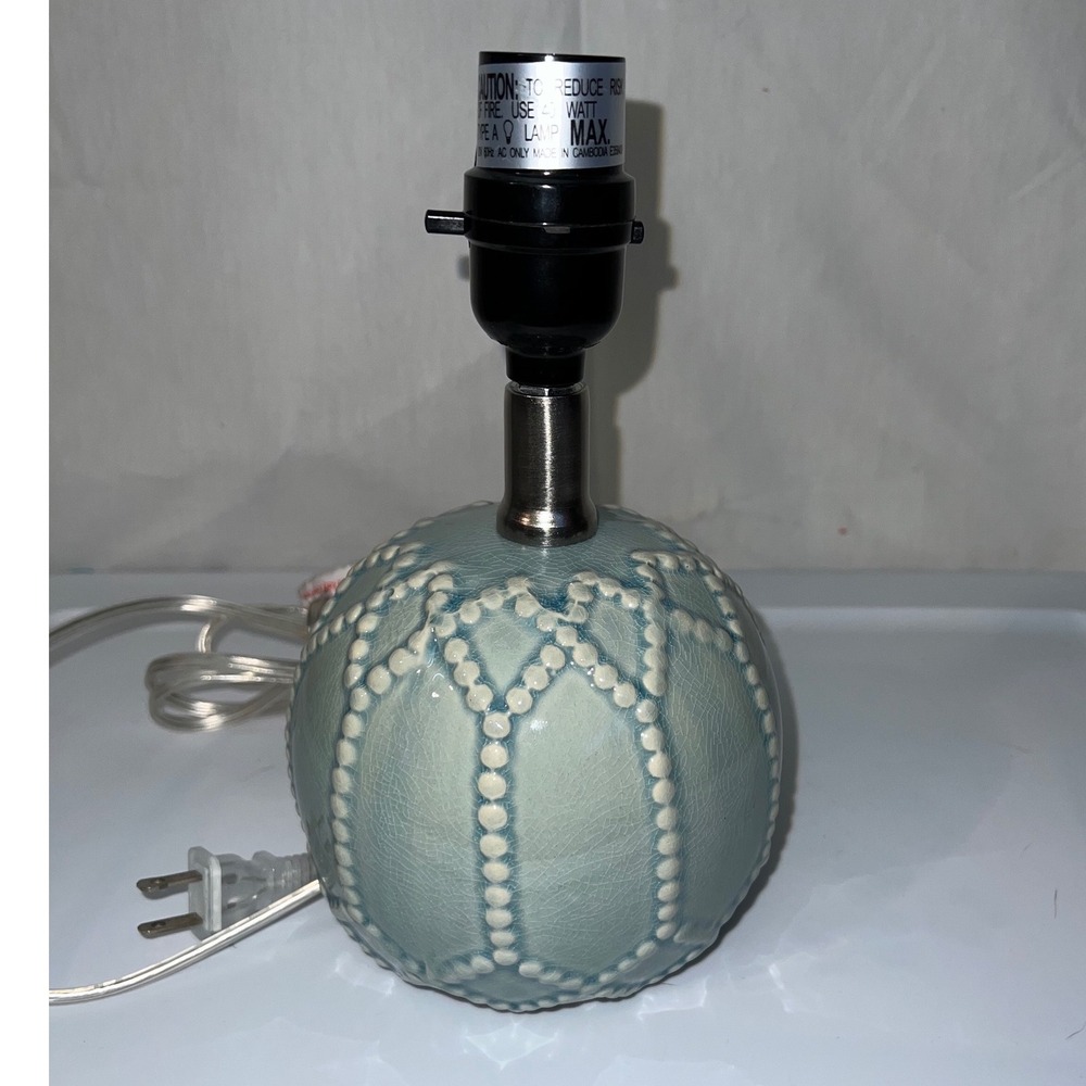 Cute Blue Ceramic Orb Lamp Base Table Nightstand Accent Light